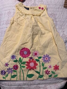 Faded Glory Yellow Floral Appliqué Tank Dress with Pink Buttons